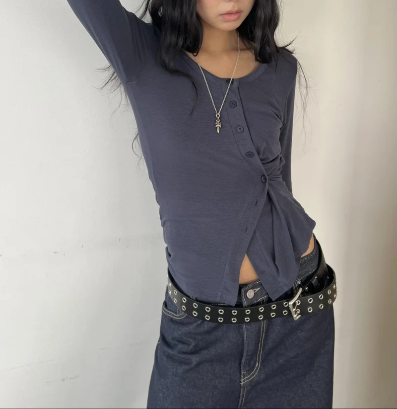 (2Pack) ASKHAKI Button-Front Drawstring Cropped Long Sleeve Cardigan