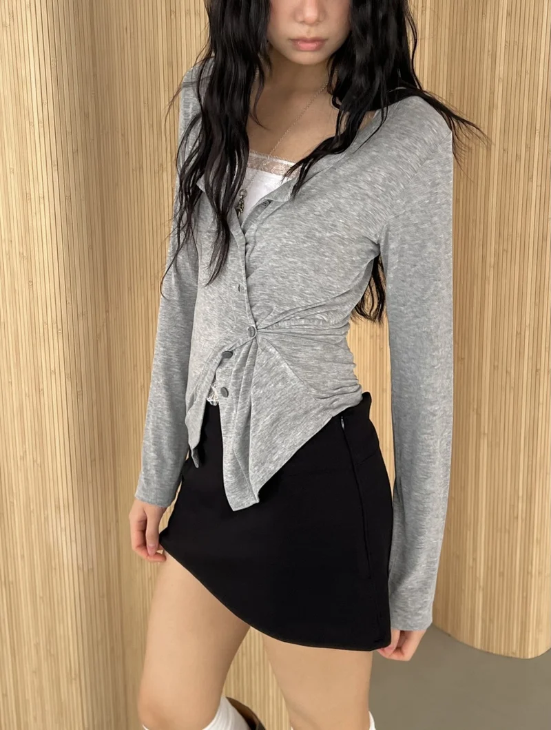 (2Pack) ASKHAKI Button-Front Drawstring Cropped Long Sleeve Cardigan