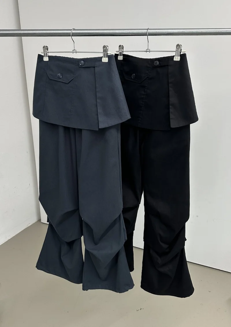 ASKHAKI Skirt-Overlay Wide Flare Trousers Set