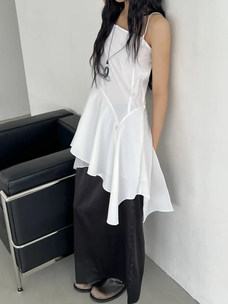 ASKHAKI Square Neck Chiffon Flare Mini Dress