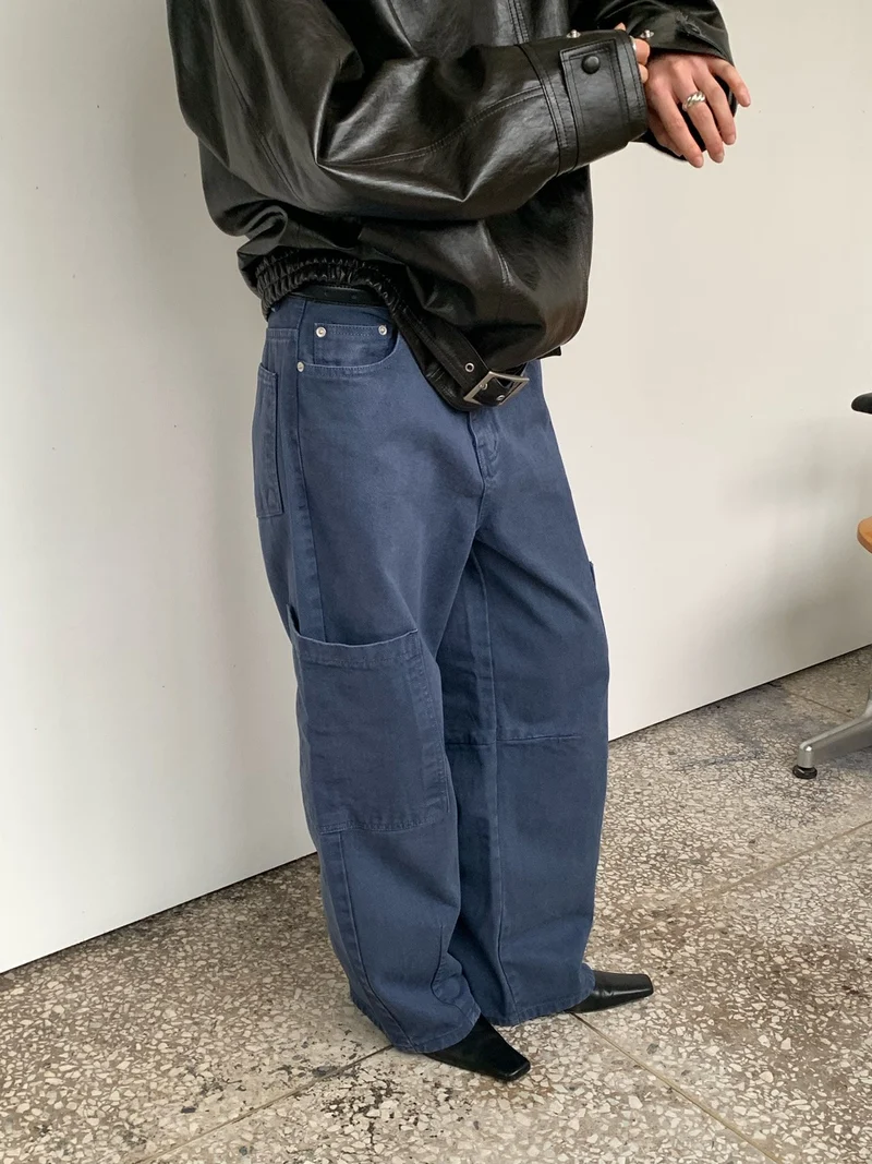 Vaara Cargo Pocket Curved Wide Pants — High Waist Button Zip Full Length