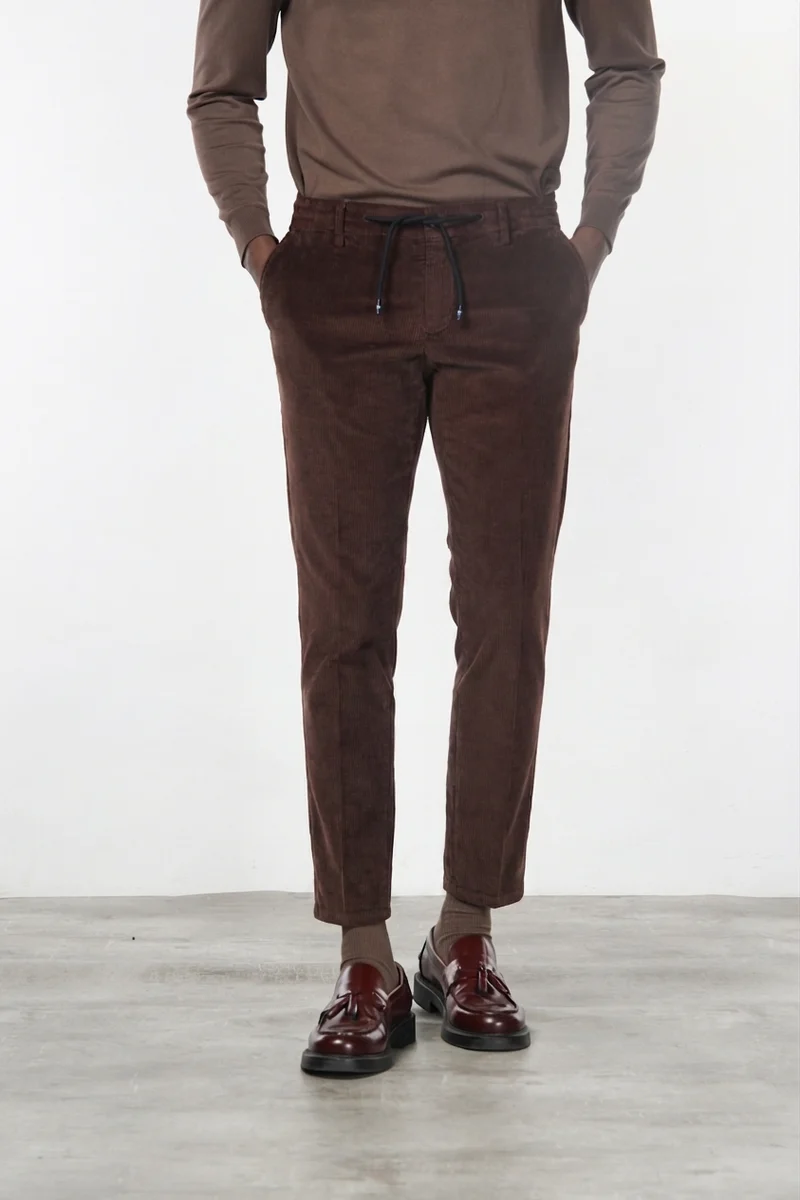 Milano Jogger pantalon chino homme en velours côtelé 500 raies, extra slim fit