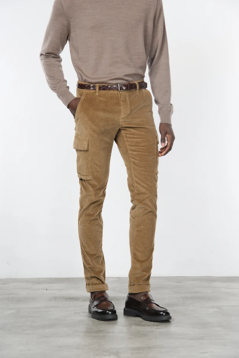 Chile pantalon cargo homme en velours côtelé 500 raies, extra slim fit ①