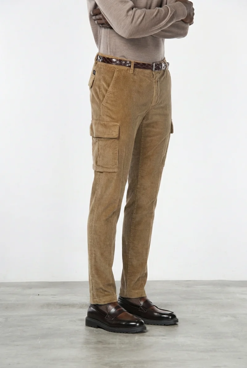 Chile pantalon cargo homme en velours côtelé 500 raies, extra slim fit ①