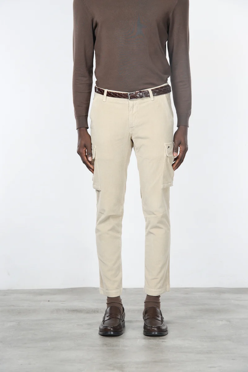 Chile pantalon cargo homme en velours côtelé 500 côtes, coupe extra slim ①