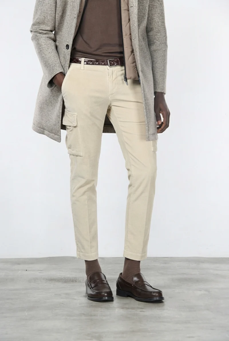 Chile pantalon cargo homme en velours côtelé 500 côtes, coupe extra slim ①