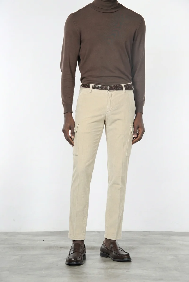 Chile pantalon cargo homme en velours côtelé 500 côtes, coupe extra slim ①