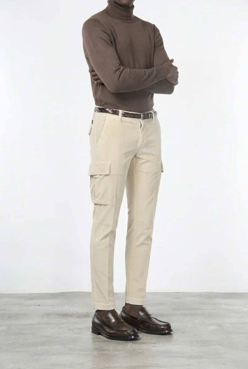 Chile pantalon cargo homme en velours côtelé 500 côtes, coupe extra slim ①