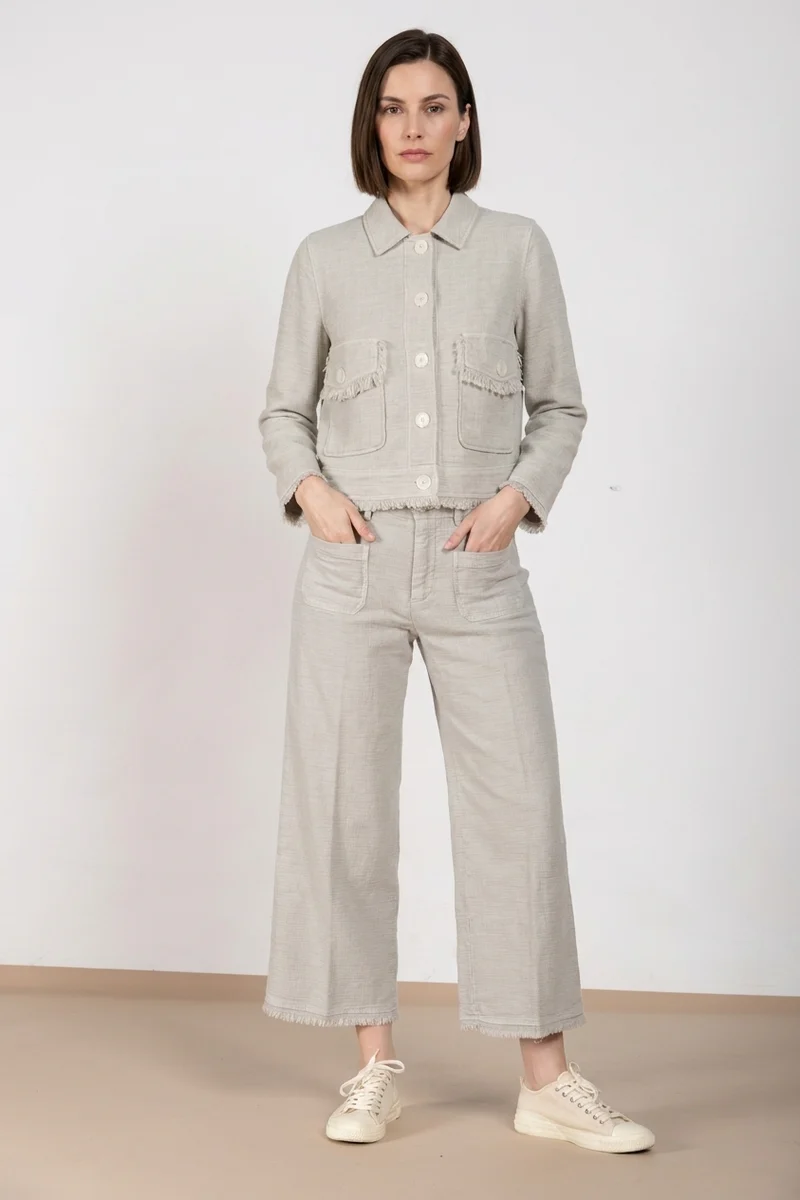 New York Studio Cropped pantalon chino femme en natté straight fit