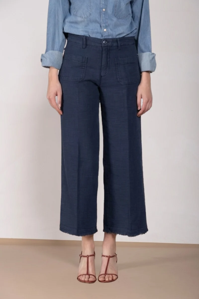 New York Studio Cropped pantalon chino femme en natté straight fit