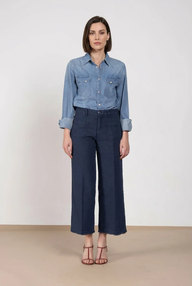 New York Studio Cropped pantalon chino femme en natté straight fit