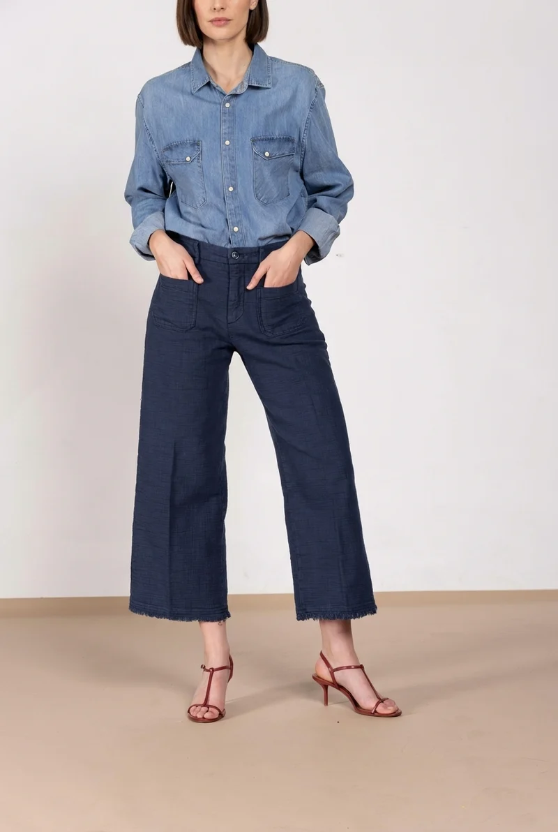 New York Studio Cropped pantalon chino femme en natté straight fit