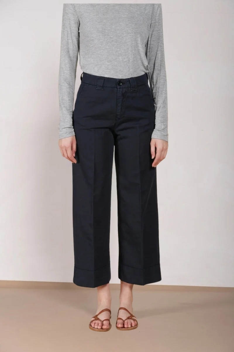 New York Studio Cropped pantalon chino femme en lin et coton straight fit