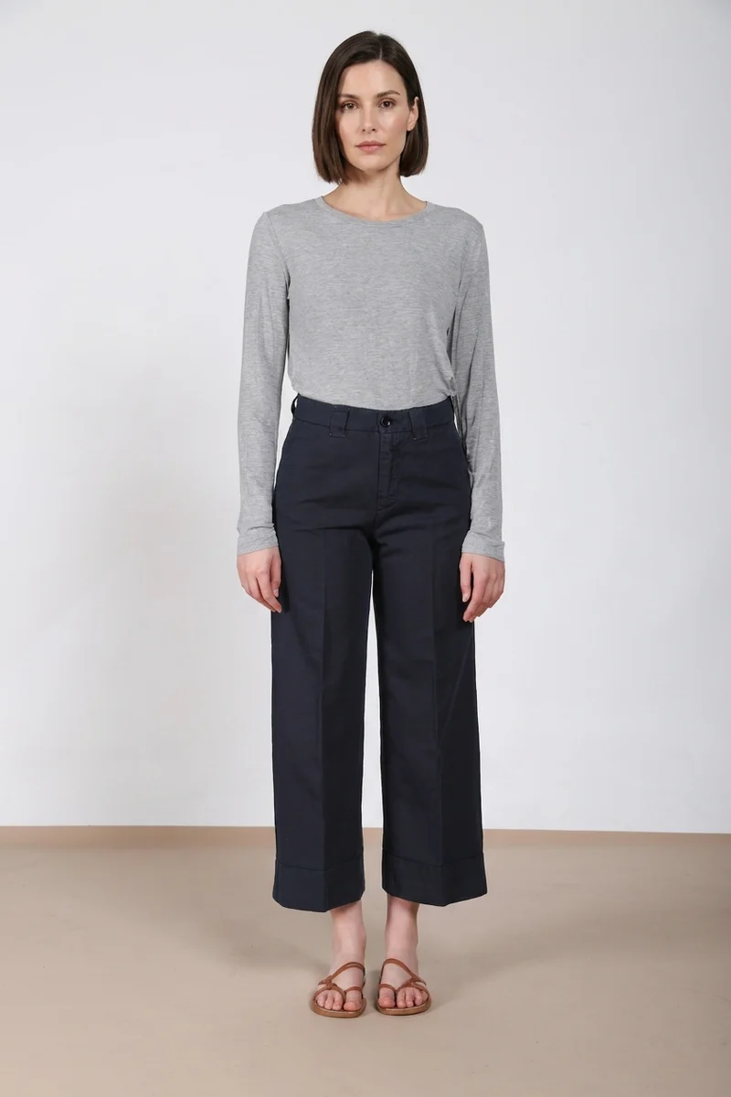 New York Studio Cropped pantalon chino femme en lin et coton straight fit