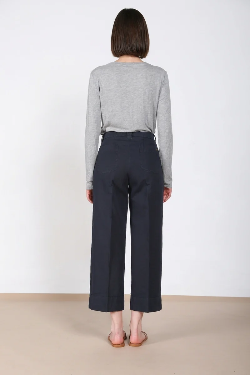 New York Studio Cropped pantalon chino femme en lin et coton straight fit