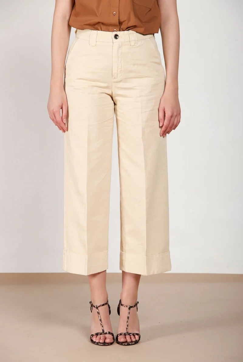 New York Studio Cropped pantalon chino femme en lin et coton straight fit