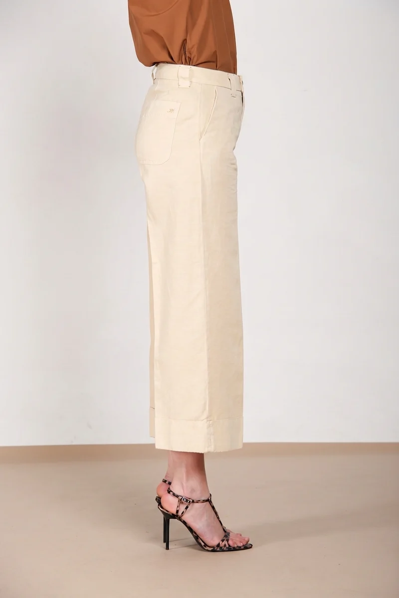 New York Studio Cropped pantalon chino femme en lin et coton straight fit