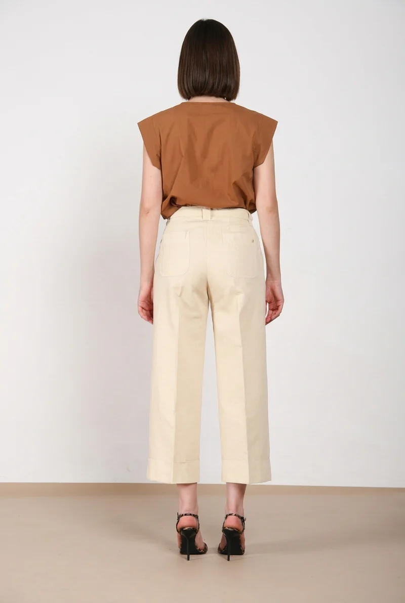 New York Studio Cropped pantalon chino femme en lin et coton straight fit