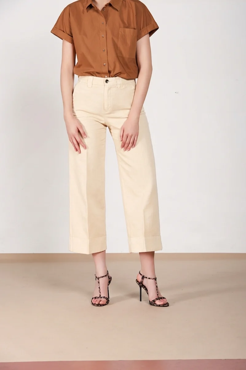 New York Studio Cropped pantalon chino femme en lin et coton straight fit
