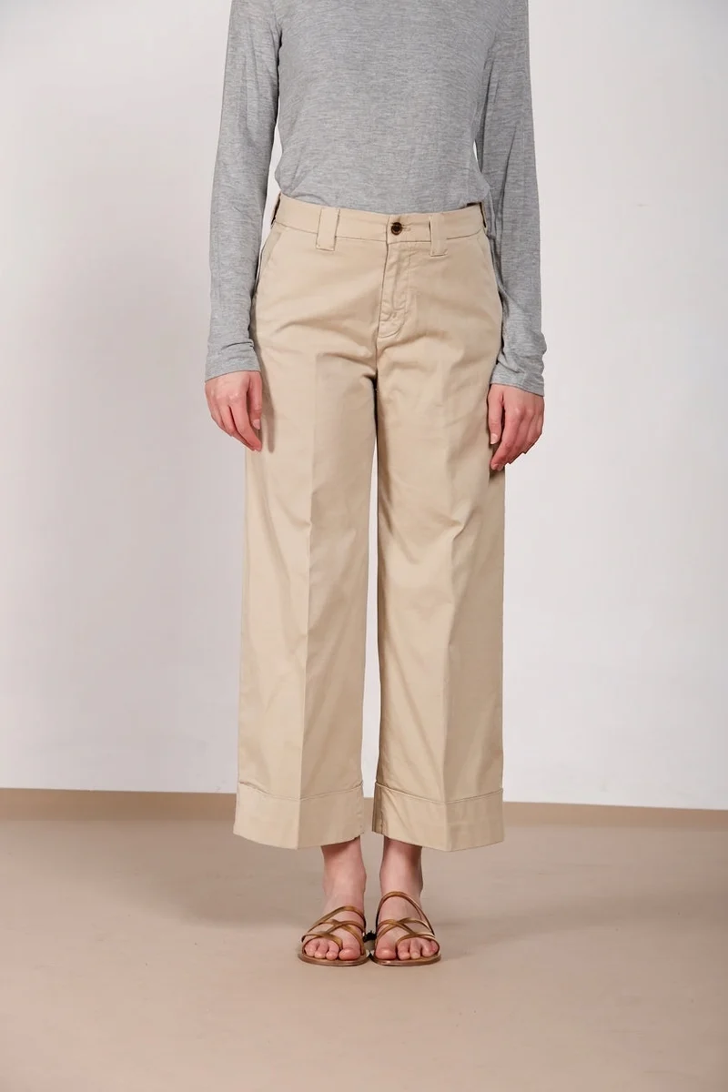 New York Studio Cropped pantalon chino femme en gabardine straight fit