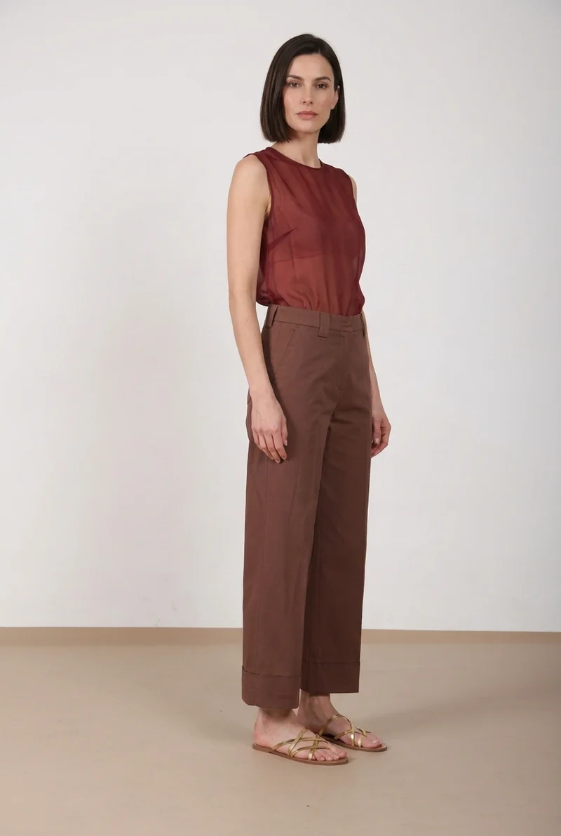 New York Studio Cropped pantalon chino femme en gabardine straight fit