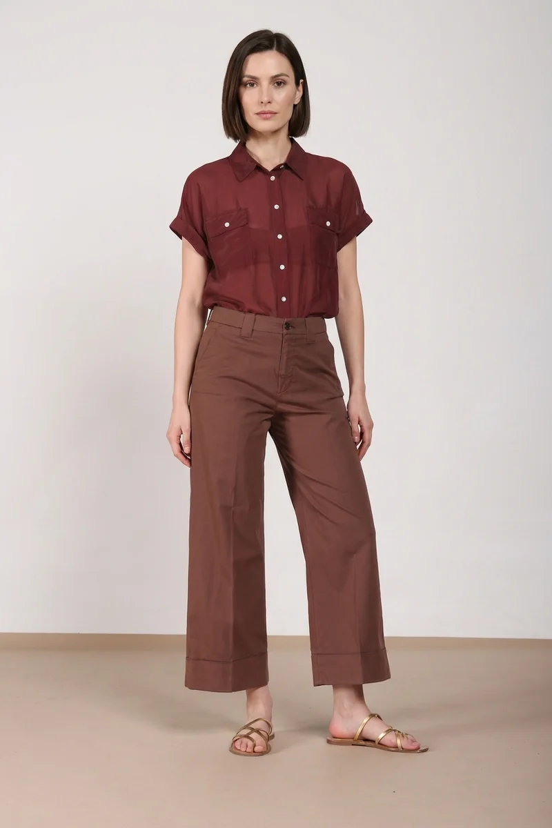 New York Studio Cropped pantalon chino femme en gabardine straight fit