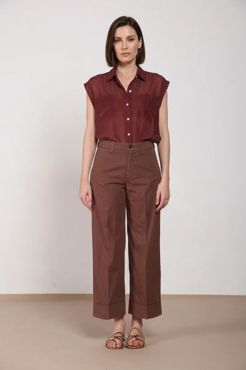 New York Studio Cropped pantalon chino femme en gabardine straight fit