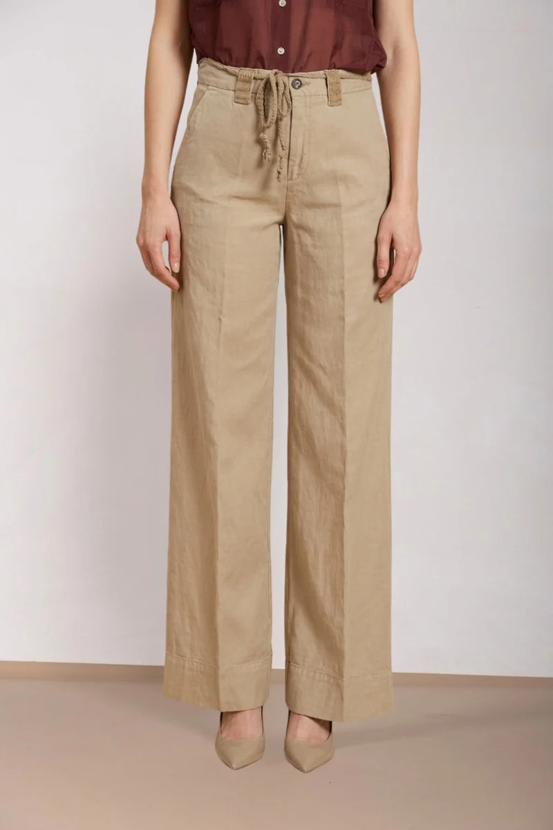 New York Studio pantalon chino femme en twill de coton et lin straight fit
