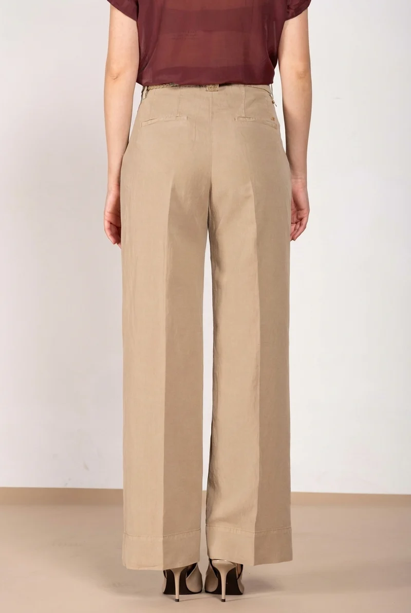 New York Studio pantalon chino femme en twill de coton et lin straight fit