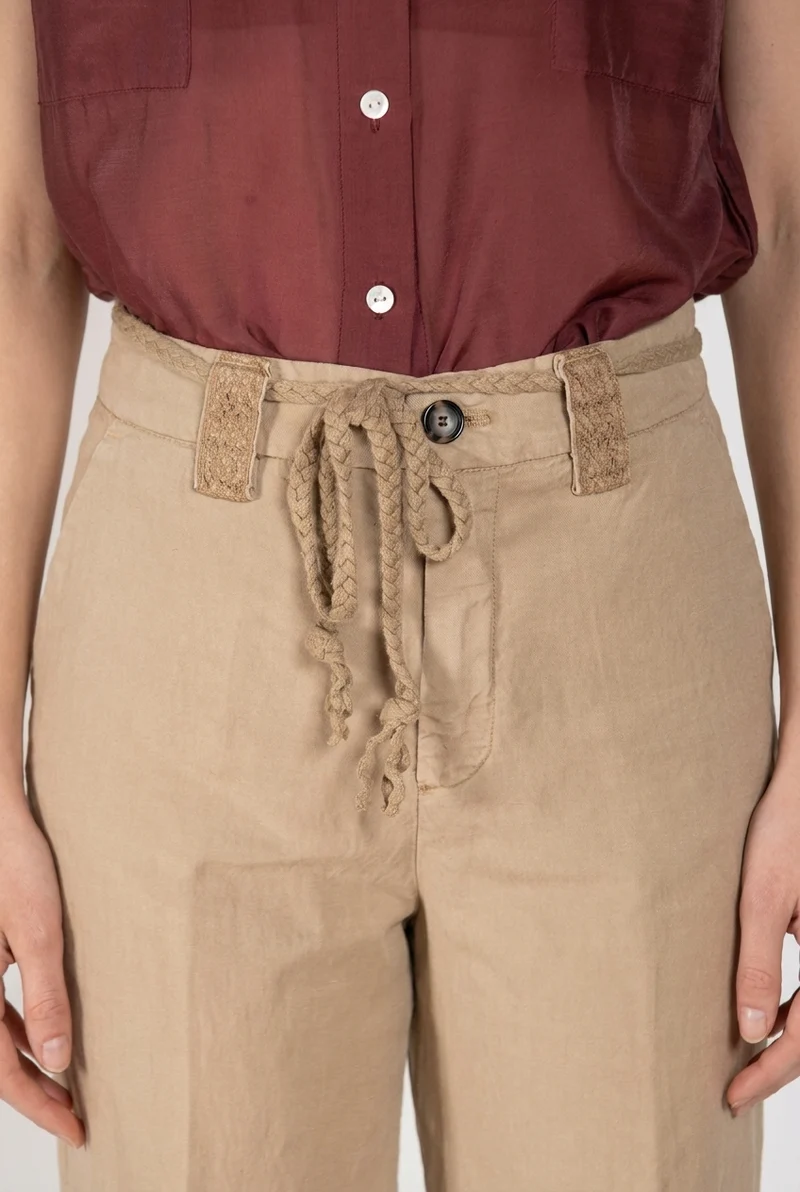 New York Studio pantalon chino femme en twill de coton et lin straight fit