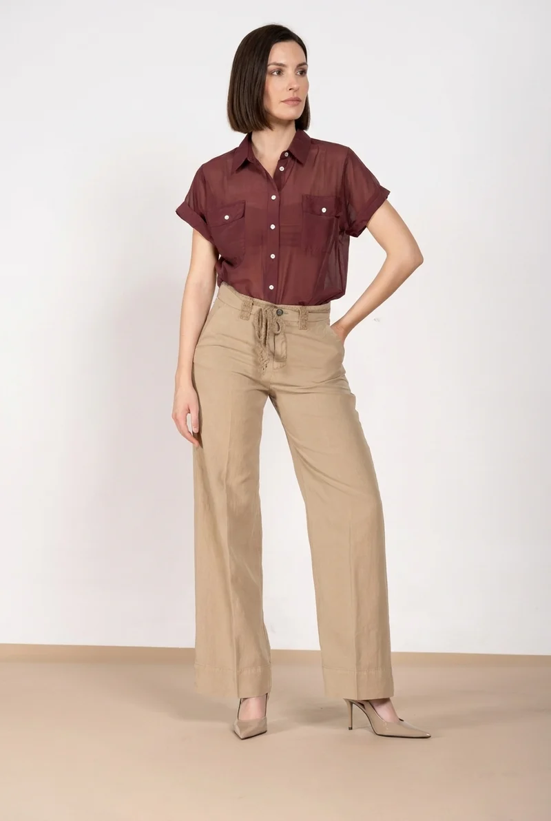 New York Studio pantalon chino femme en twill de coton et lin straight fit