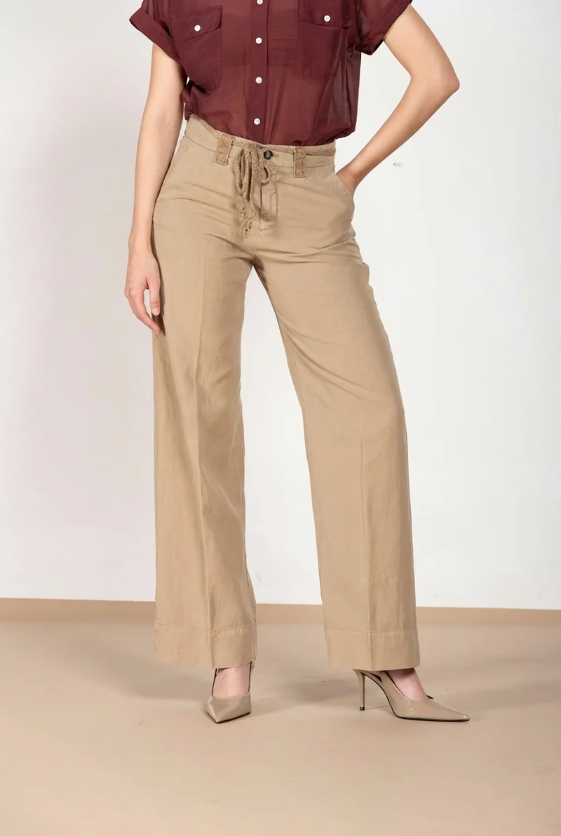 New York Studio pantalon chino femme en twill de coton et lin straight fit