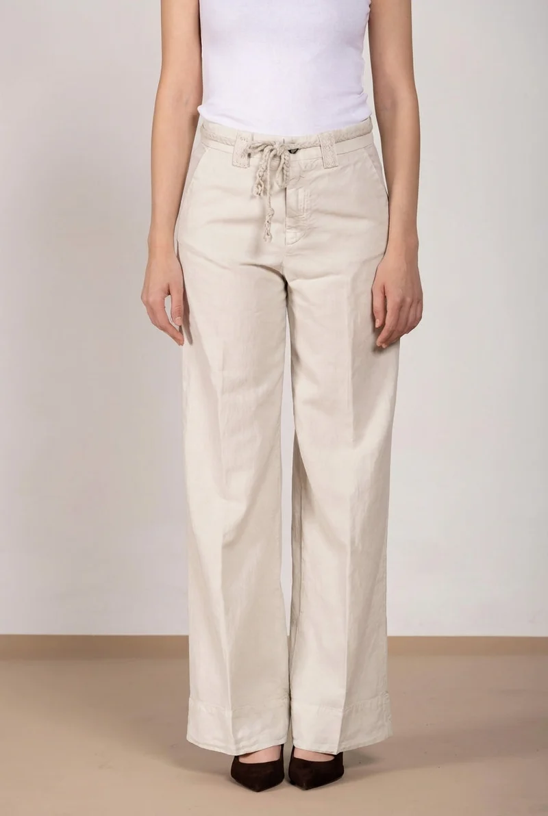 New York Studio pantalon chino femme en twill de coton et lin straight fit