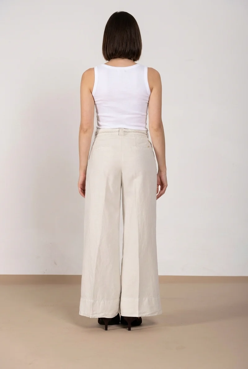 New York Studio pantalon chino femme en twill de coton et lin straight fit