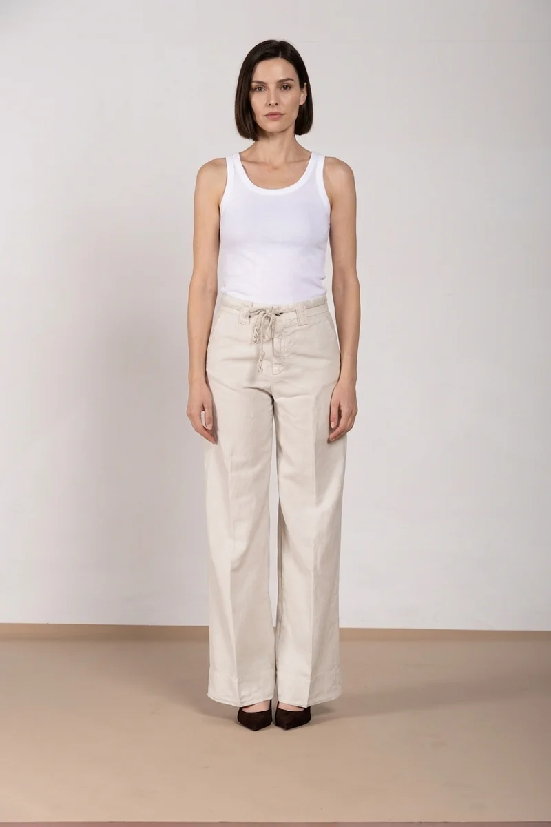 New York Studio pantalon chino femme en twill de coton et lin straight fit