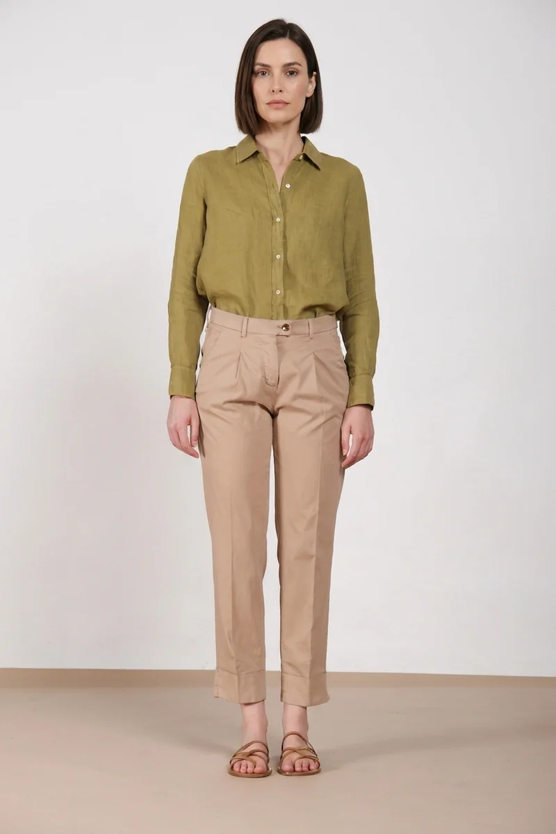New York Carrot Sartoriale 1 Pince pantalon chino femme en satin de coton et soie carrot fit
