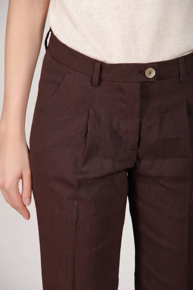 New York Carrot Sartoriale pantalon chino femme en toile de lin mélangé carrot fit