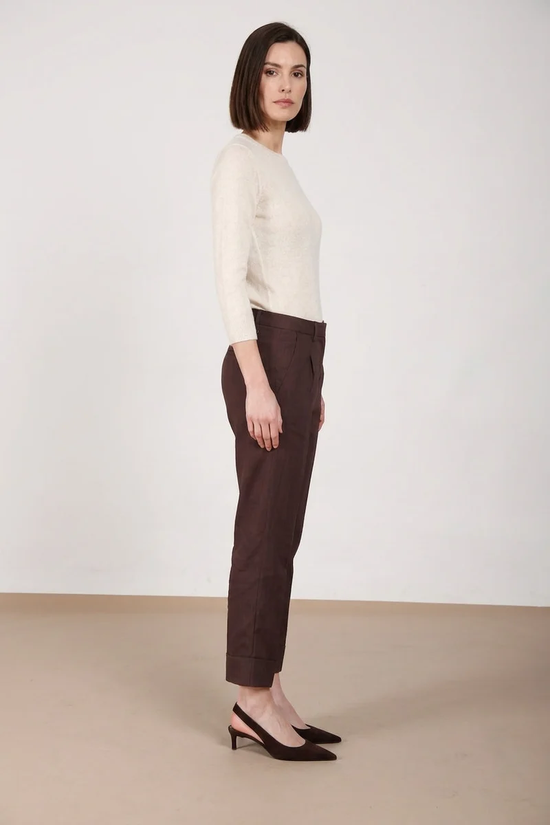 New York Carrot Sartoriale pantalon chino femme en toile de lin mélangé carrot fit
