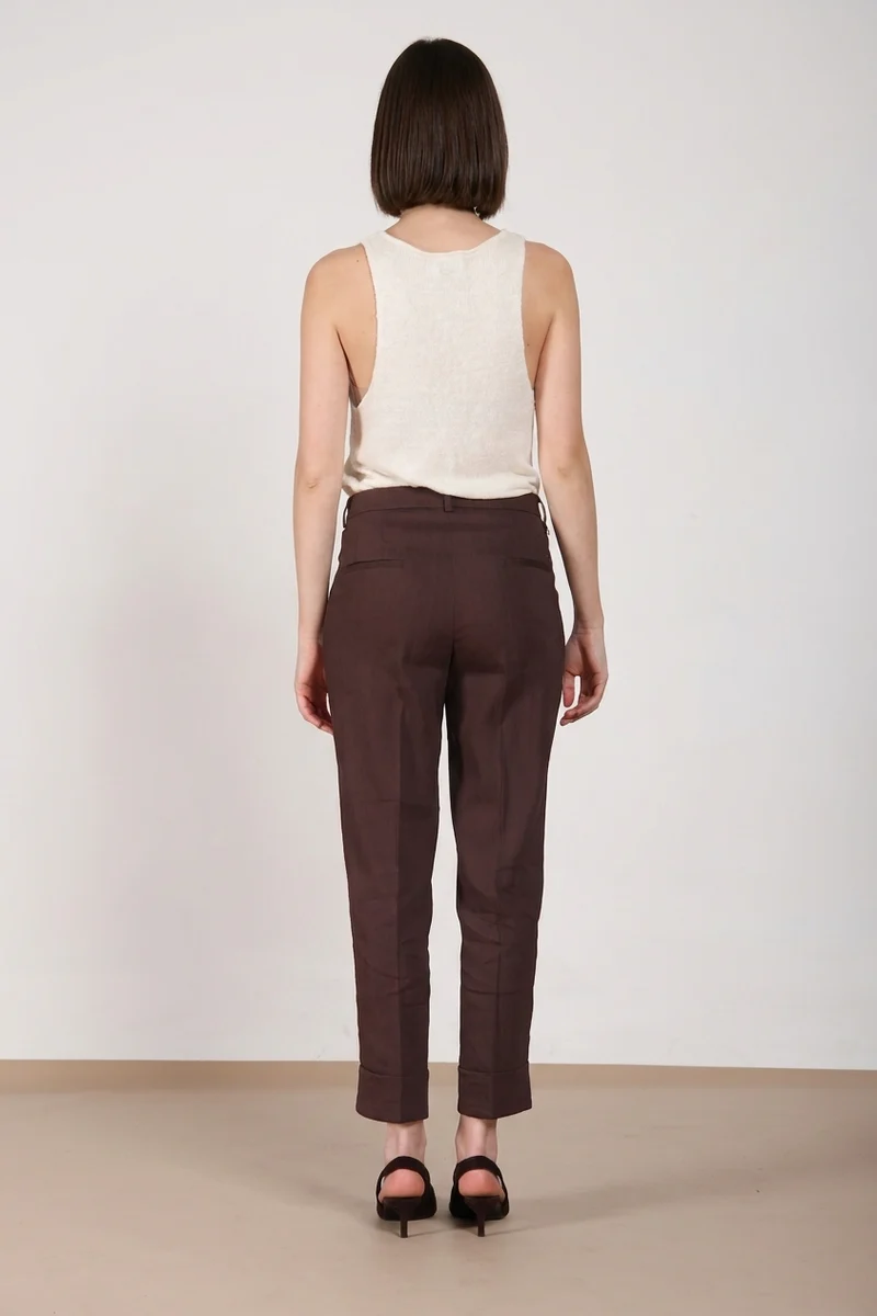 New York Carrot Sartoriale pantalon chino femme en toile de lin mélangé carrot fit