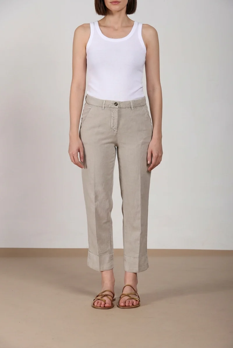 New York Carrot pantalon chino femme en twill de coton et lin carrot fit