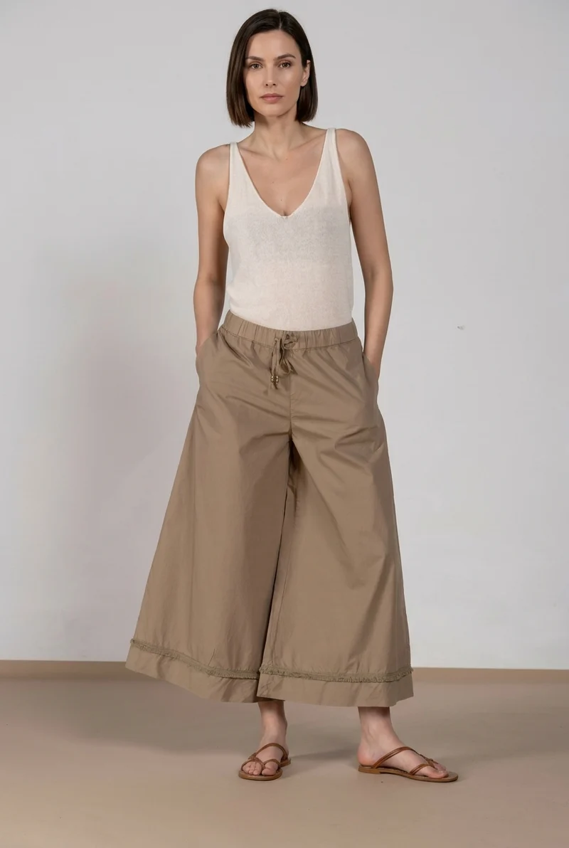 Portofino Cropped pantalon chino jogger femme en popeline wide leg