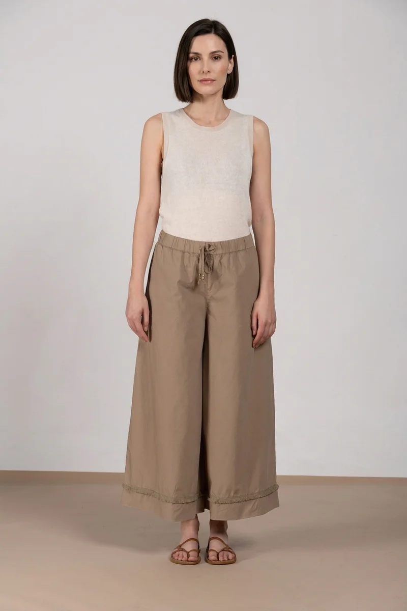 Portofino Cropped pantalon chino jogger femme en popeline wide leg