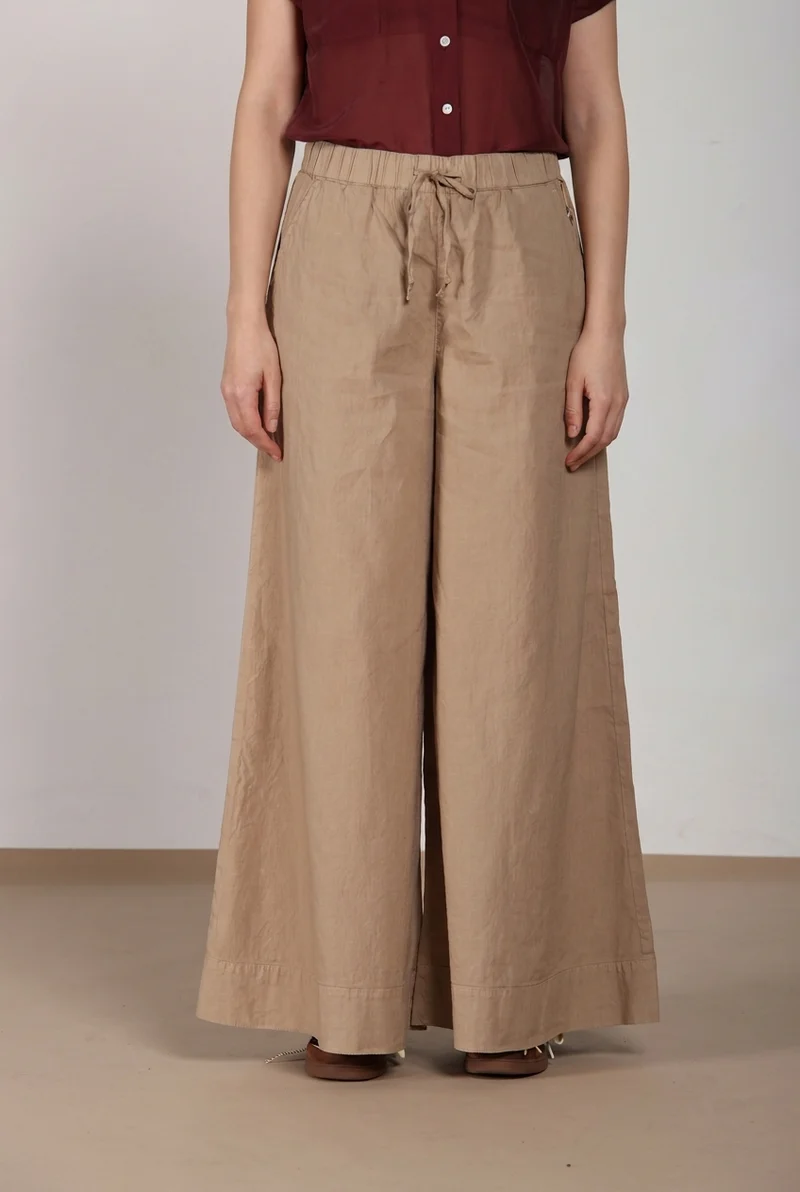 Portofino pantalon chino jogger femme en toile de lin et coton légère wide leg