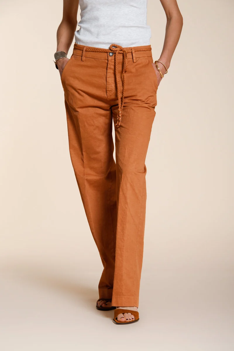 New York Straight pantalon chino femme en twill de coton et lin straight fit