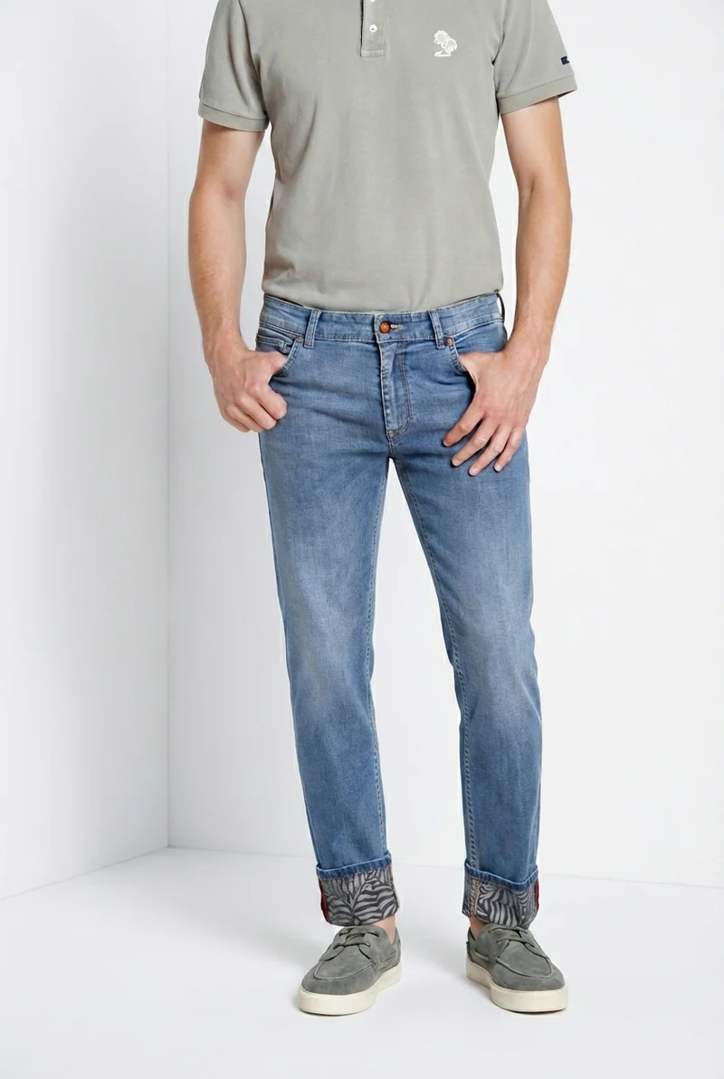 Harris pantalon 5 poches homme en denim avec imprimé feuilles regular fit
