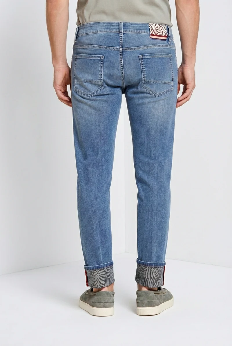 Harris pantalon 5 poches homme en denim avec imprimé feuilles regular fit