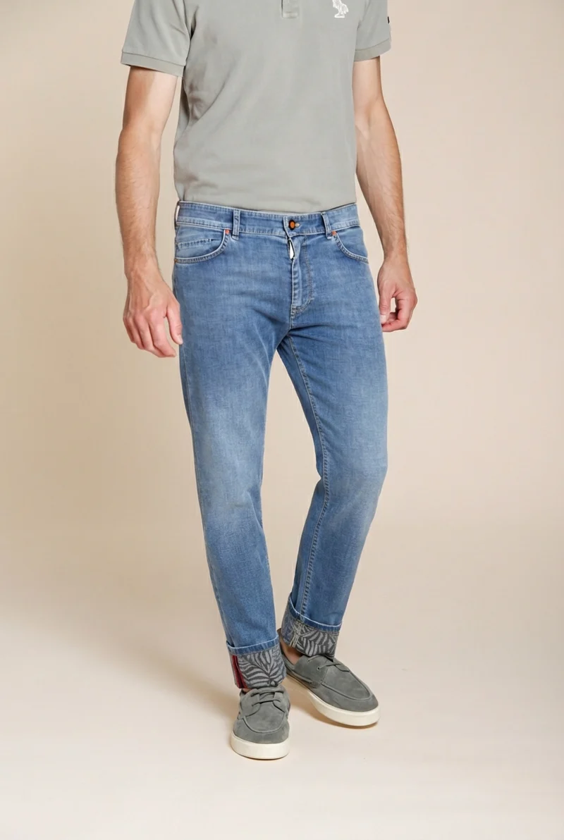 Harris pantalon 5 poches homme en denim avec imprimé feuilles regular fit