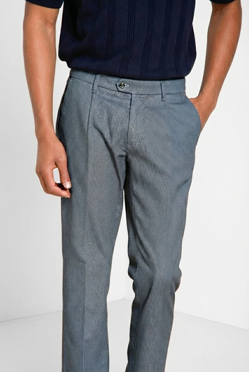 Torino 1 Pinces Flex pantalon chino homme en coton Prestige armure œil-de-perdrix slim fit