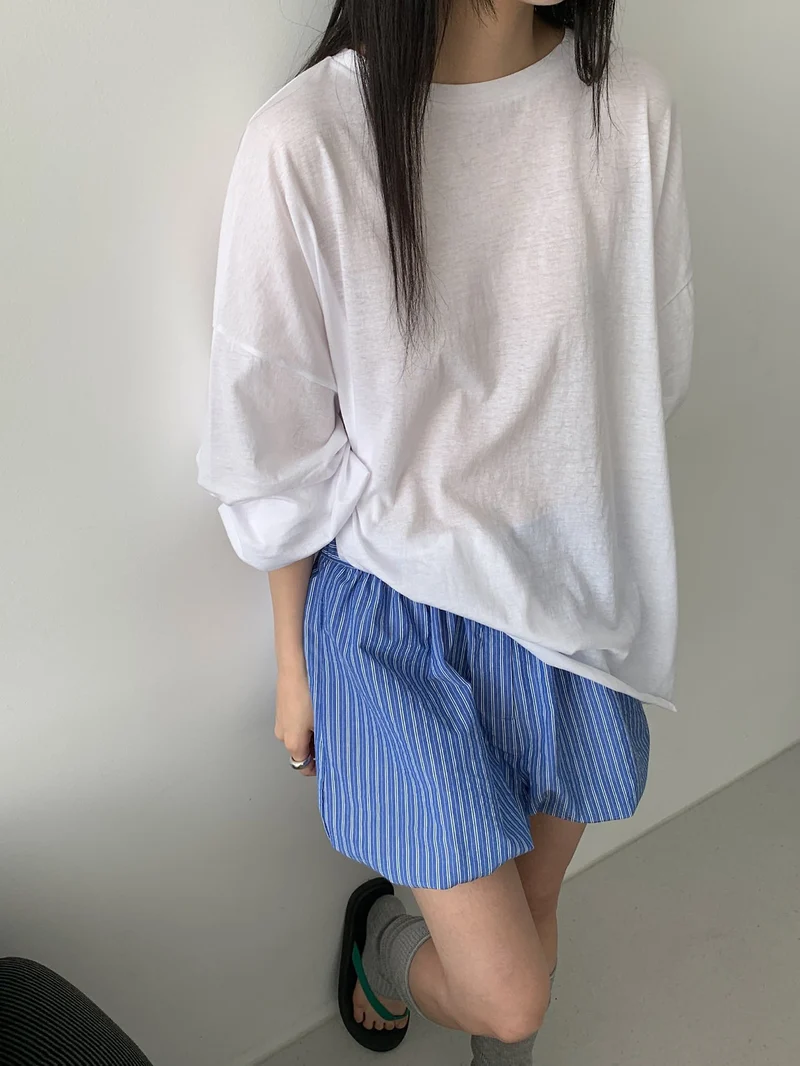 ViveL Striped Balloon Shorts with Elastic Waist