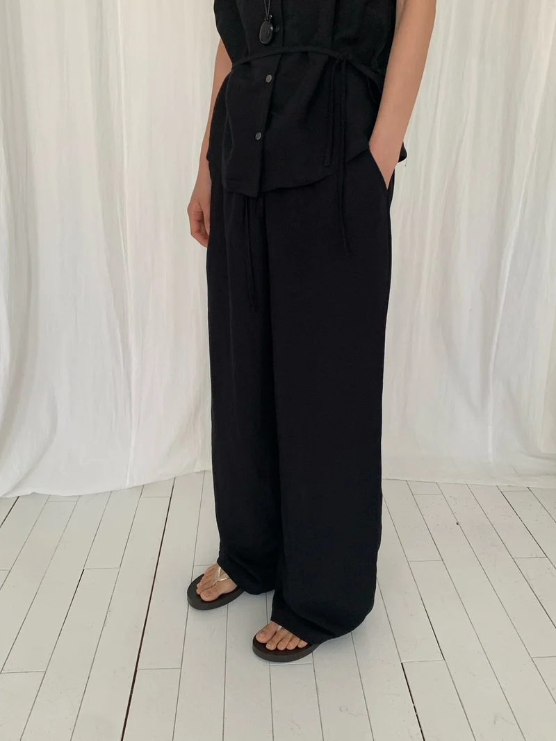 VAARA Linen Wide Leg Trousers with Elasticated Waist
